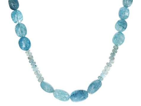 Blue Aquamarine Rhodium Over Sterling Silver Beaded Necklace