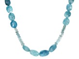 Blue Aquamarine Rhodium Over Sterling Silver Beaded Necklace