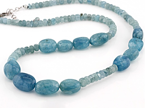 Blue Aquamarine Rhodium Over Sterling Silver Beaded Necklace