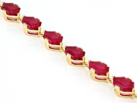 Red Lab Created Ruby 18k Yellow Gold Over Sterling Silver Tennis Bracelet 23.80ctw