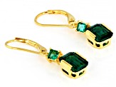 Green Lab Created Emerald 18k Yellow Gold Over Sterling Silver Dangle Earrings 2.65ctw