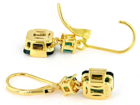 Green Lab Created Emerald 18k Yellow Gold Over Sterling Silver Dangle Earrings 2.65ctw