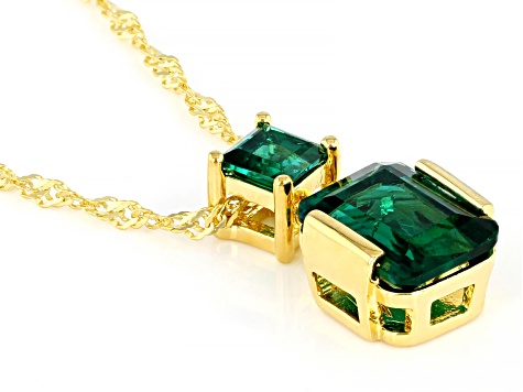 Green Lab Created Emerald 18k Yellow Gold Over Sterling Silver Pendant With Chain