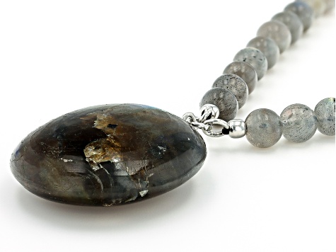 Labradorite Rhodium Over Sterling Silver Beaded Necklace