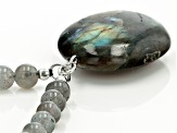 Labradorite Rhodium Over Sterling Silver Beaded Necklace