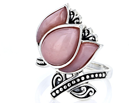 Pink Opal Sterling Silver Flower Ring