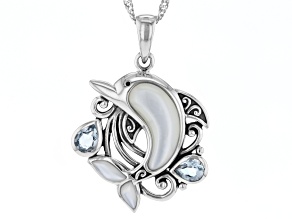 White Mother-Of-Pearl Sterling Silver Dolphin Pendant With Chain