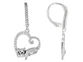 White Zircon Rhodium Over Sterling Silver Cat Earrings 0.53ctw