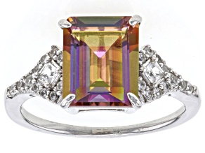 Multi Color Quartz Rhodium Over Sterling Silver Ring 2.88ctw