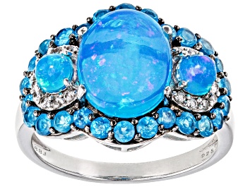Picture of Paraiba Blue Opal Rhodium Over Sterling Silver Ring 1.07ctw