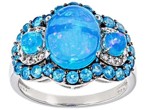 Paraiba Blue Opal Rhodium Over Sterling Silver Ring 1.07ctw