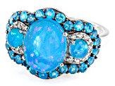 Paraiba Blue Opal Rhodium Over Sterling Silver Ring 1.07ctw