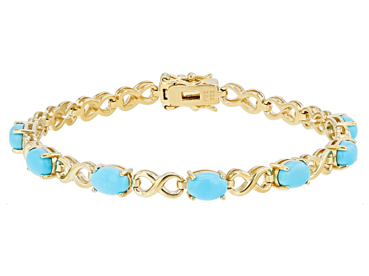 Blue Sleeping Beauty Turquoise 18k Yellow Gold Over Sterling Silver Tennis Bracelet