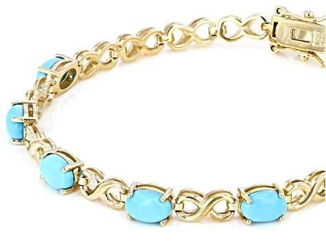 Blue Sleeping Beauty Turquoise 18k Yellow Gold Over Sterling Silver Tennis Bracelet