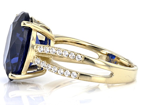 Blue Lab Created Spinel 18k Yellow Gold Over Sterling Silver Ring 5.91ctw