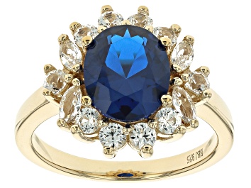Picture of Blue Lab Created Spinel 18k Yellow Gold Over Sterling Silver Ring 2.99ctw