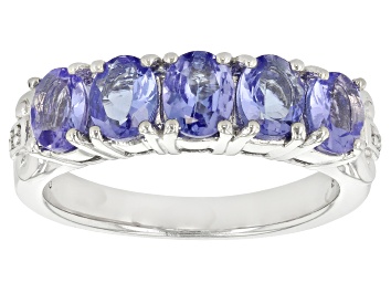 Picture of Blue Tanzanite Rhodium Over Sterling Silver 5-stone Band Ring 1.87ctw