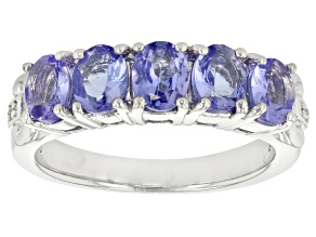 Blue Tanzanite Rhodium Over Sterling Silver 5-stone Band Ring 1.87ctw