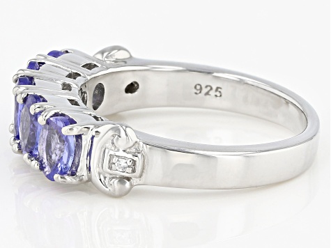 Blue Tanzanite Rhodium Over Sterling Silver 5-stone Band Ring 1.87ctw