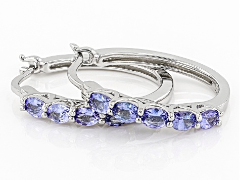 Blue Tanzanite Rhodium Over Sterling Silver Hoop Earrings 1.36ctw