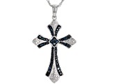 Blue Diamond Rhodium Over Sterling Silver Cross Pendant With 18" Rope Chain 0.14ctw
