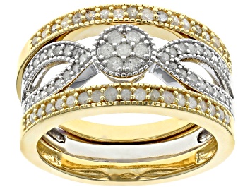 Picture of White Diamond 14K Yellow Gold Over Sterling Silver And Rhodium Over Sterling Silver Ring Set 0.54ctw