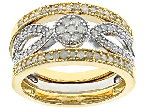 White Diamond 14K Yellow Gold Over Sterling Silver And Rhodium Over Sterling Silver Ring Set 0.54ctw