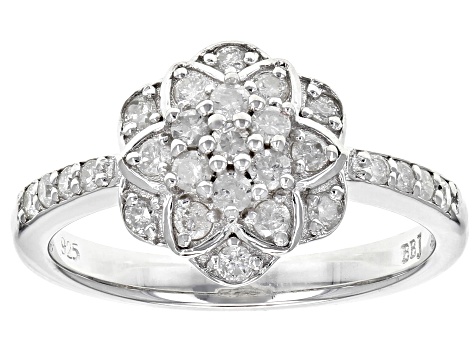 White Diamond Rhodium Over Sterling Silver Cluster Ring 0.51ctw