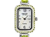 11.04ctw Green Peridot Mop Dial Rhodium Over Sterling Silver Watch