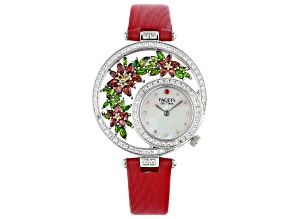 Vermelho Garnet™ with multi-gemstone Mother of Pearl Dial Rhodium Over Brass Watch 5.56ctw