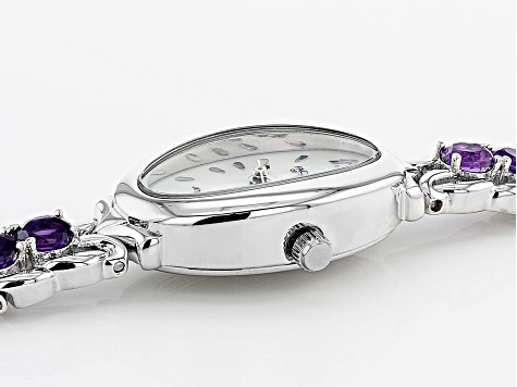 Purple Amethyst Rhodium Over Brass Watch 3.83ctw
