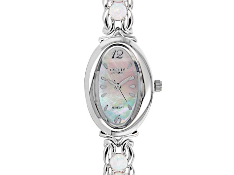 Multicolor Lab Created Opal Rhodium Over Brass "Facets of Time(TM)" Watch 2.47ctw
