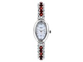 Red Garnet Rhodium Over Brass "Facets of Time" Watch 5.78ctw