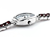 Red Garnet Rhodium Over Brass "Facets of Time" Watch 5.78ctw