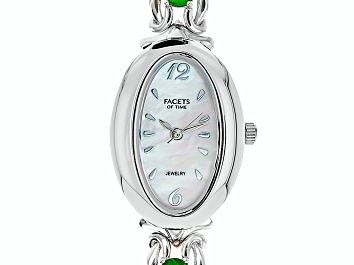 Picture of Chrome Diopside Rhodium Over Brass Wrist Watch 4.67ctw
