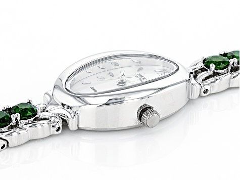 Chrome Diopside Rhodium Over Brass Wrist Watch 4.67ctw