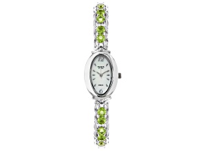 Green Peridot Rhodium Over Brass Wrist Watch 3.83ctw