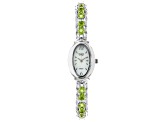 Green Peridot Rhodium Over Brass Wrist Watch 3.83ctw