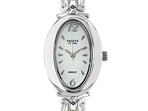 Green Peridot Rhodium Over Brass Wrist Watch 3.83ctw