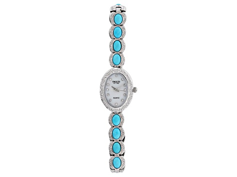 Blue Sleeping Beauty Turquoise Rhodium Brass Watch