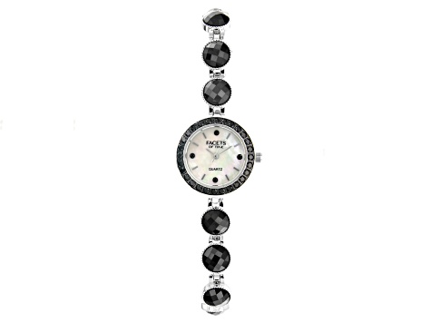 Black Spinel Rhodium Over Brass Watch 15.20ctw