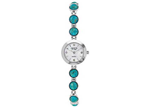 Blue Turquoise Rhodium Over Brass Watch 0.08ctw