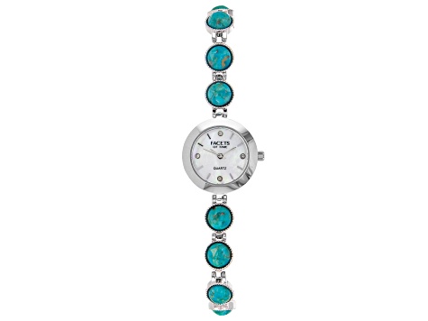 Blue Composite Turquoise Rhodium Over Brass Watch 0.08ctw