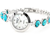 Blue Composite Turquoise Rhodium Over Brass Watch 0.08ctw