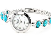 Blue Turquoise Rhodium Over Brass Watch 0.08ctw