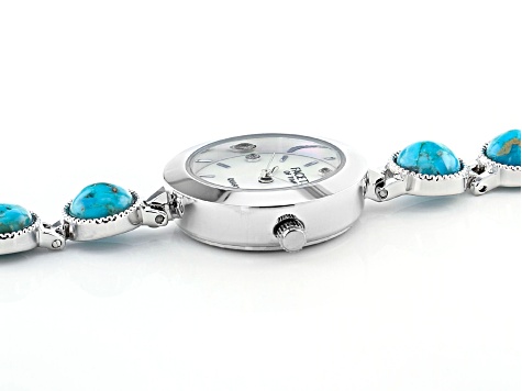 Blue Composite Turquoise Rhodium Over Brass Watch 0.08ctw