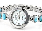 Blue Larimar Rhodium Over Brass Watch 0.08ctw