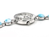 Blue Larimar Rhodium Over Brass Watch 0.08ctw