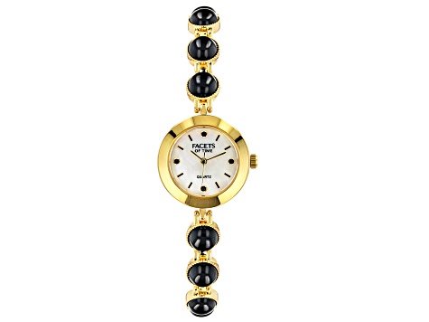 Black Spinel 18k Yellow Gold Over Brass Watch 18.77ctw