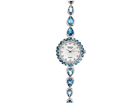 London Blue Topaz Facets Of Time™ Rhodium Over Brass Watch 13.50ctw